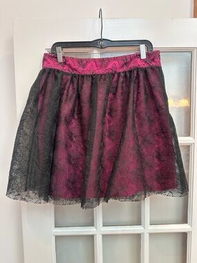 Ladaire Whimsigoth Fairy Black Lace Floral Overlay Pink Skirt Size XL NWT
